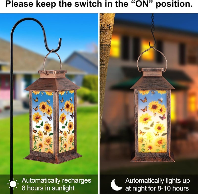 Doogarden Solar Lantern Outdoor Waterproof Sunflower Butterfly Garden Decor Birthday Gifts for Women Mom and Grandma Solar LED Plastic Decorative Hanging Light for Yard(Sunflower Butterfly) - Image 4